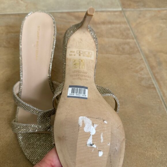 Stuart Weitzman Soiree Sleek 75 Glitter Sandals Sz 7 - Picture 6 of 7